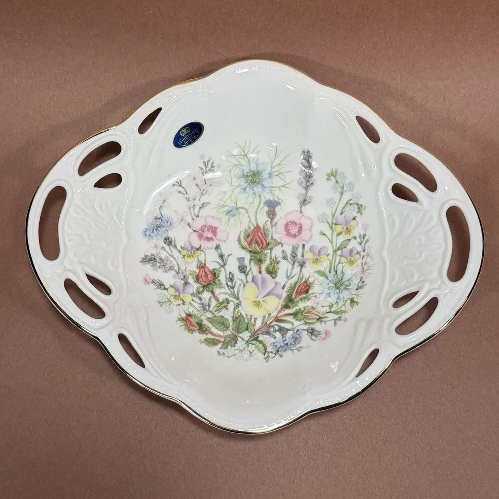 New In Box Rare Aynsley Wild Tudor Pierced Vanity Tray